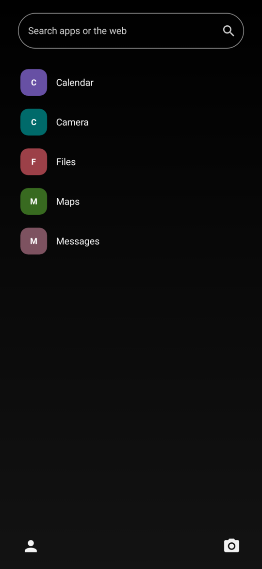 VoidLauncher Home with a short list of chosen apps