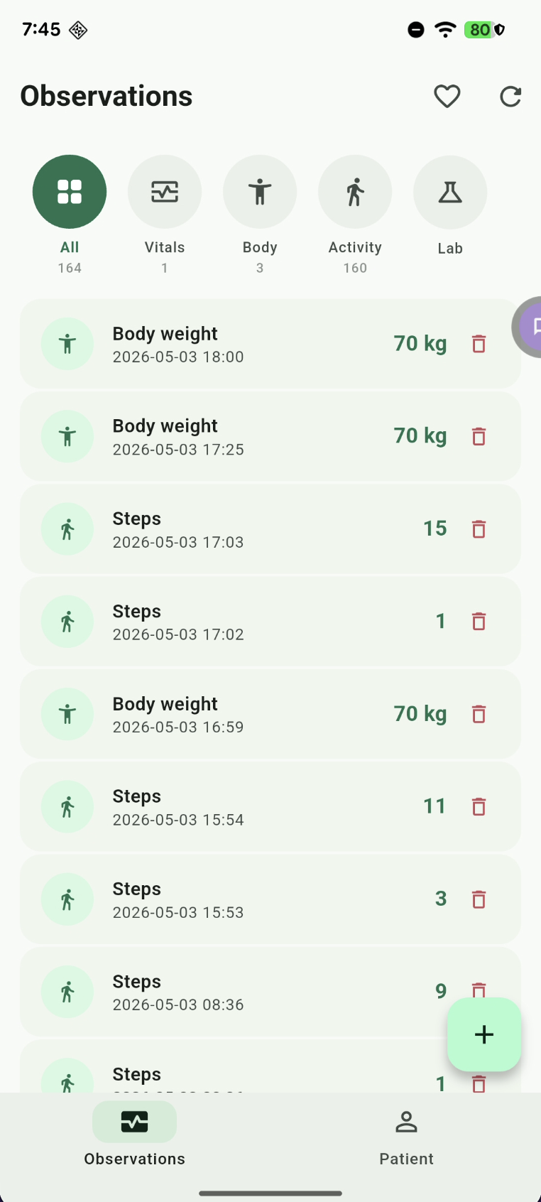 Flutter Interop FHIR observations screen